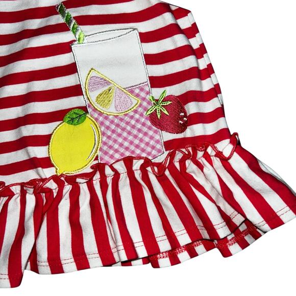 Bonnie Jean Baby summer Lemonade strawberry ruffled red and white top 12 months - Picture 3 of 7